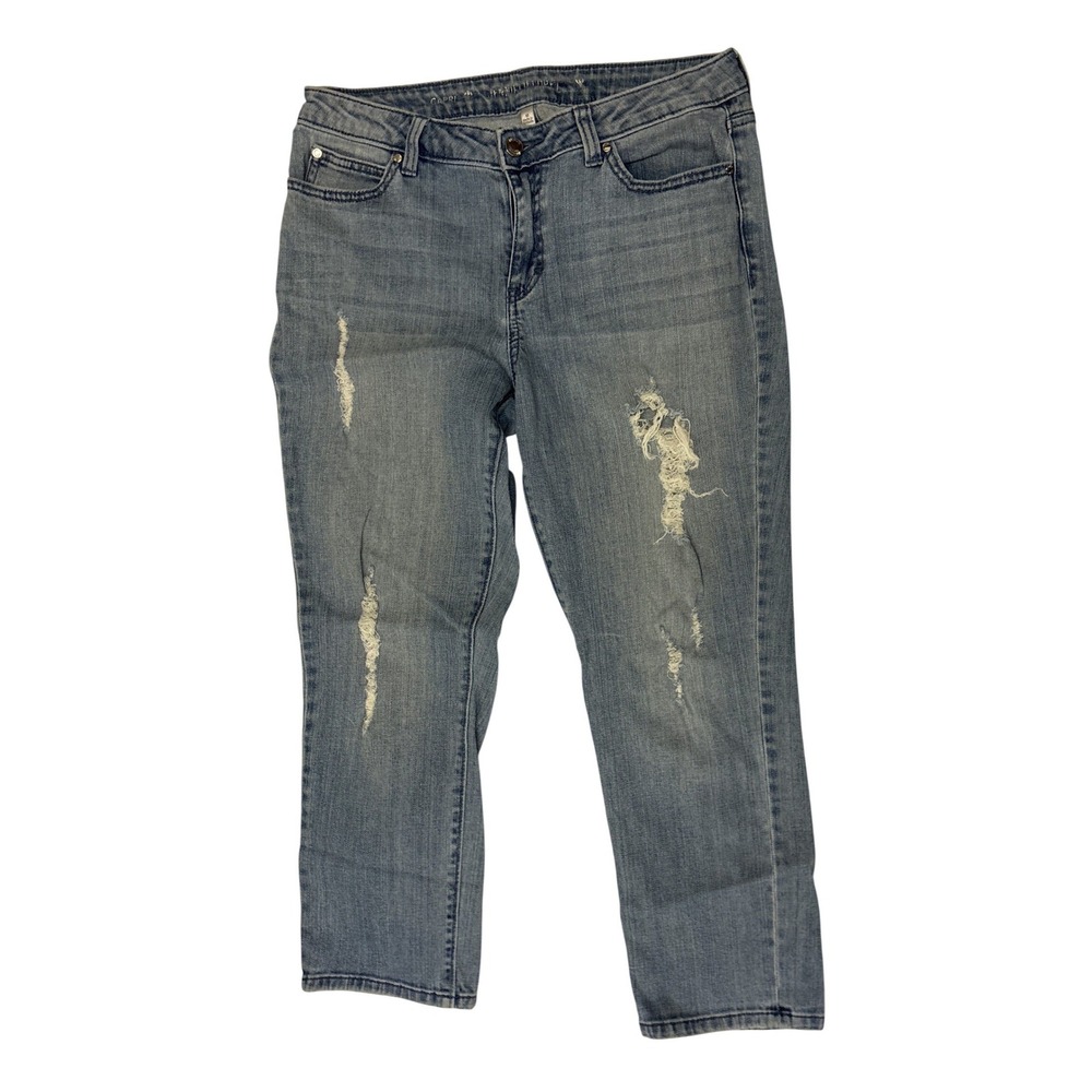 Jennifer Lopez Capri Jeans Womens 10 Medium‎ Wash Distressed Cropped Denim Blue